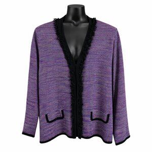 Exclusively Misook Woman Multicolor Fringe Open Front Cardigan Jacket – Size S